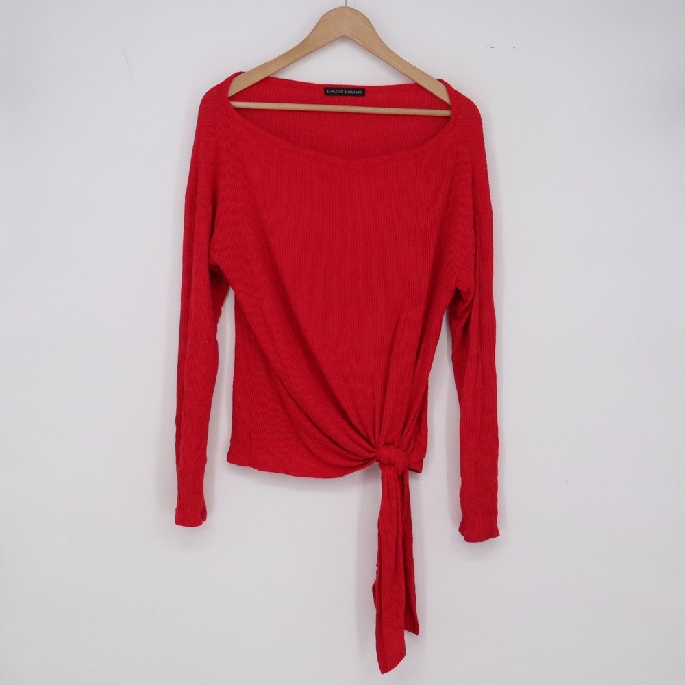Harlowe & Graham Top Womens XS Red Ribbed Side Tie Knit Excellent